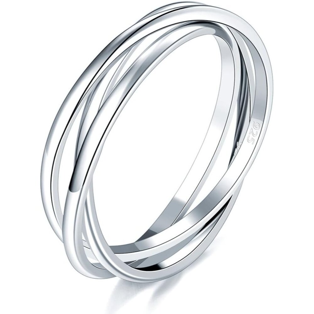 Women's Fidget Ring Anxiety Ring Triple Row Rolling Interlocking Stacking Polish